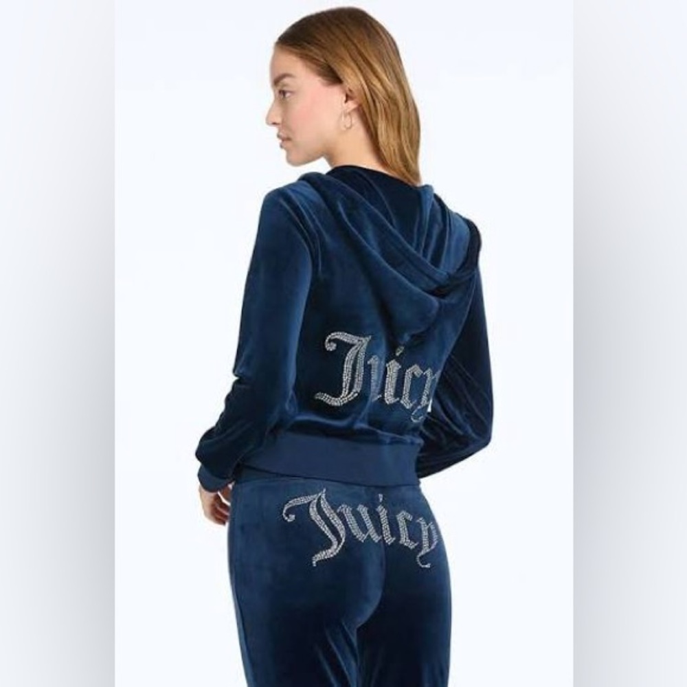 JUICY COUTURE Velour OG Bling Tracksuit Hoodie & Pant Set in navy blue - Picture 4 of 13